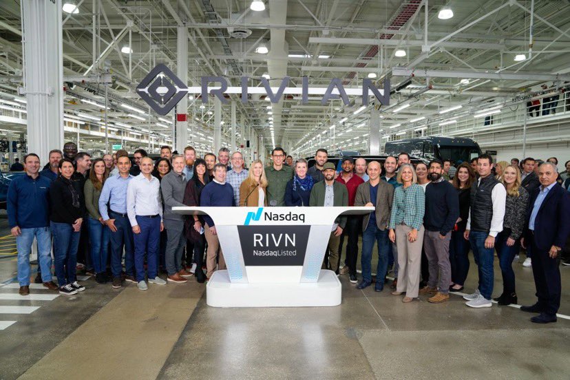 Machiz's tweet photo. A huge @Nasdaq welcome to @Rivian, the largest IPO of the year!

🌎Rivian is daring to be different with 8.2 million shares of equity going to fund Forever, their philanthropic mission to support high-impact climate initiatives and preserve critical biodiversity. $RIVN https://t.co/ZWYhMMfIe0