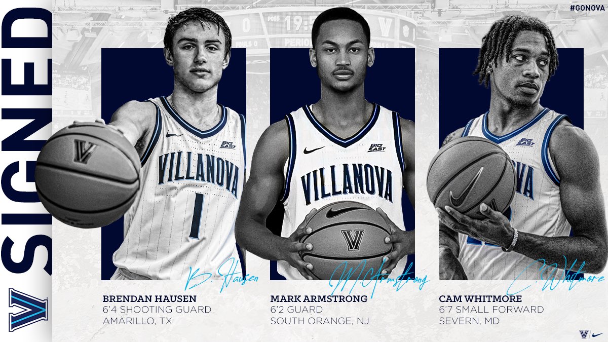 We’re very fortunate to have <a href="/HausenBrendan/">Brendan Hausen</a> <a href="/markarmstr0ng1/">Mark Armstrong</a> and <a href="/_camwhitmore_/">Cam Whitmore</a> joining our <a href="/NovaMBB/">Villanova MBB</a> Family . We are just as fortunate to have their families join the #NovaNation !