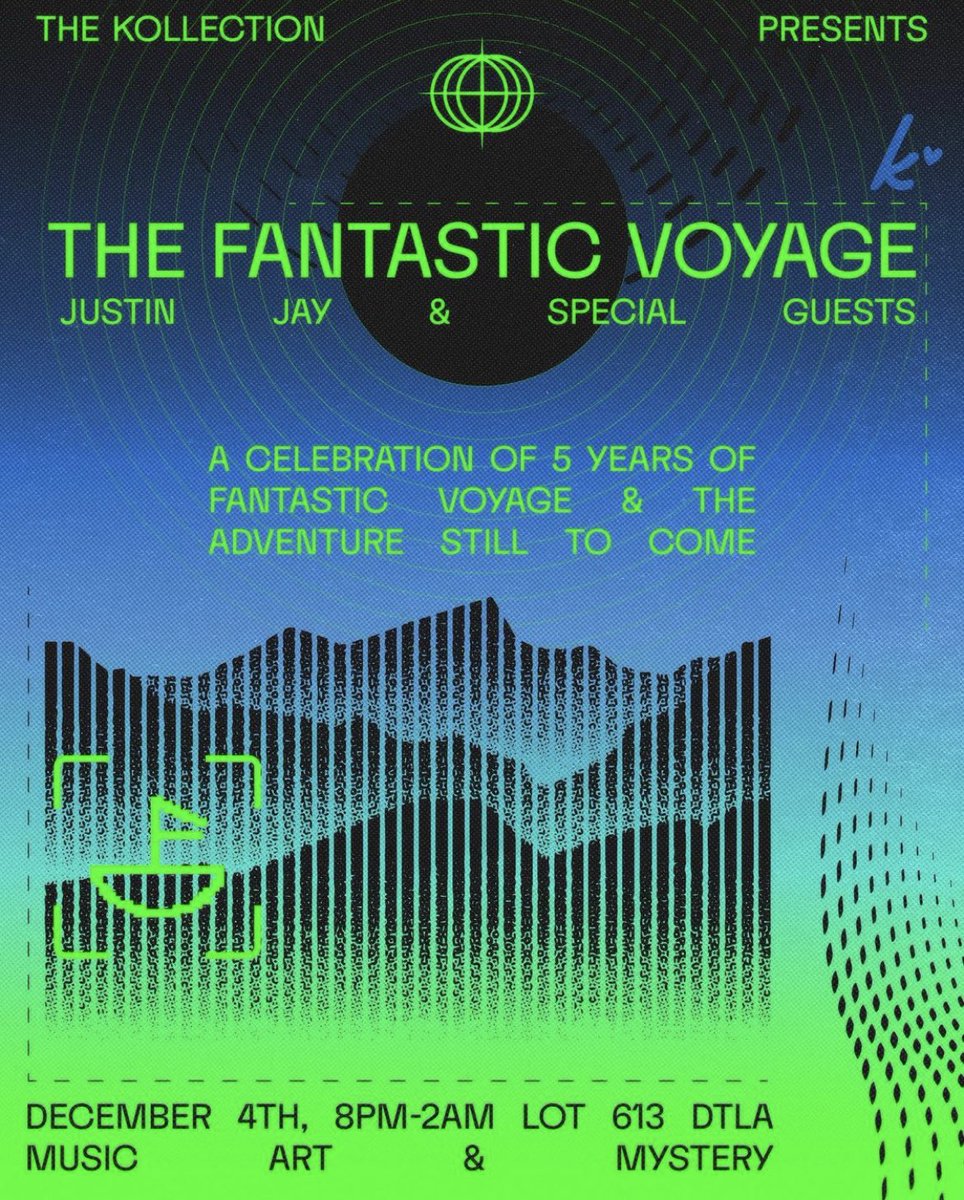 Join us, <a href="/justinjaymusic/">Justin Jay</a> and very special guests on December 4th 2021 for the Fantastic Voyage 🪐 ticket link > link.dice.fm/iaKT7URT4kb