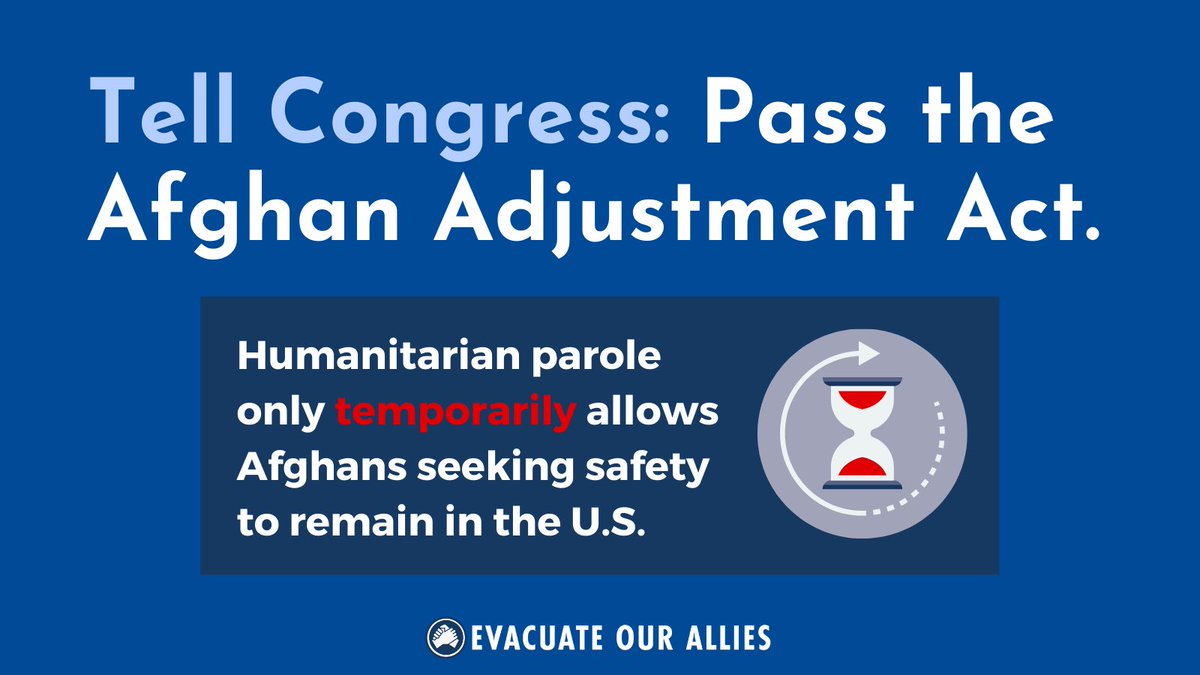 EvacOurAllies's tweet photo. For the tens of thousands of Afghans who have or will soon be arriving in the U.S. with humanitarian parole, safety will only be temporary.

Join #EvacuateOurAllies in telling Congress to #KeepOurPromise to our Afghan neighbors &amp; #Advocate4Afghans: 
https://t.co/8pTwwMO7M3 https://t.co/2nO4rXBq64