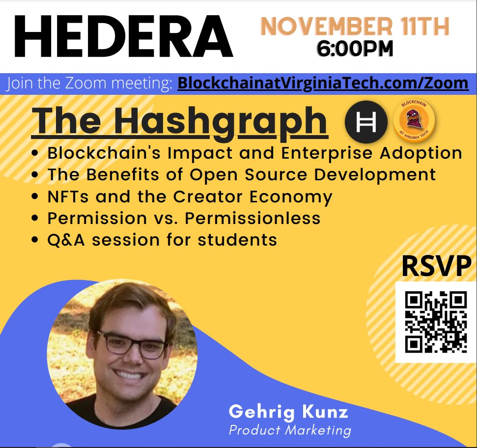 mouse_belt's tweet photo. Join @hedera Dir. of Product Marketing @gehrigkunz for a virtual chat with Blockchain At Virginia Tech @ 6 p.m. EST TODAY! 
Gehrig will talk on a host of topics, including blockchain's impact on enterprise adoption, NFTs &amp; more!
Attend here: https://t.co/tcphHUIa5S https://t.co/Iqo1Yo1HpZ