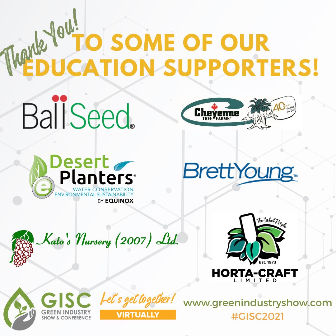 A big THANK YOU to some of our Education Supporter sponsors!  Without you we could not hold the quality of event that we can! To register for #GISC2021 visit greenindustryshow.com  #greenindustry #landscapeindustry #growers