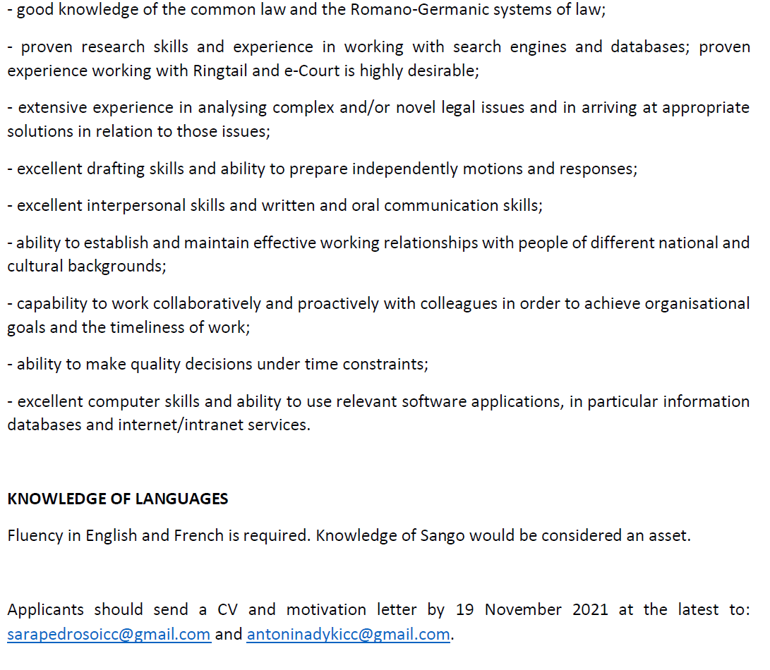 IntlLegalJobs's tweet image. Job: Legal Assistant
With: ICC Defence Team of Mr Ngaïssona
Where: The Hague
Deadline: 19 November 2021