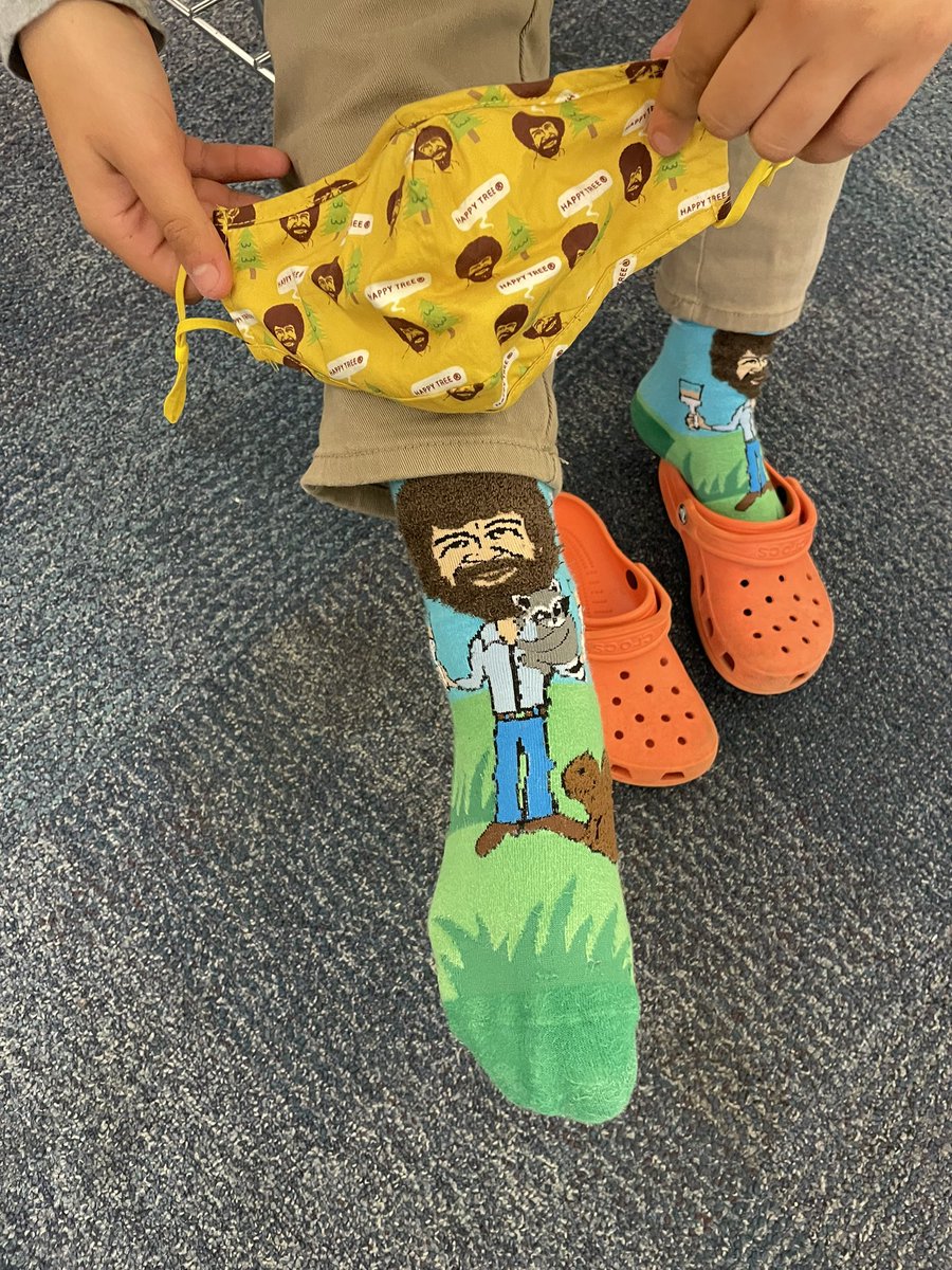DollingerMath's tweet image. My students have the best style! Bob Ross socks are the COOLEST!!