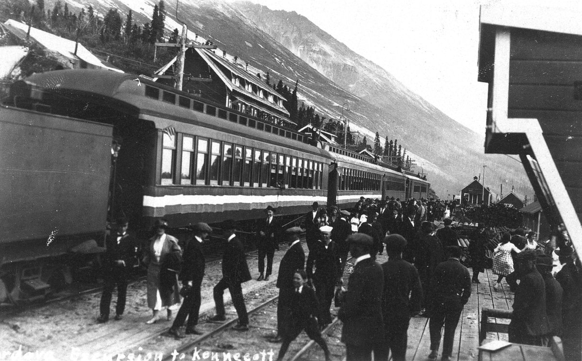 All aboard -- back to civilization!
On November 10th, 1938 the last train pulled out of Kennecott mill town leaving it a ghost town.  After all that hard work, it must have been difficult to go. Would you have stayed?
Photo: Geoffrey Bleakley Collection, Makawao, HI