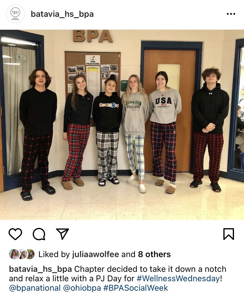 torisouthh's tweet photo. Had a great day today in my Pj’s for Social Week- Wellness Wednesday! #BPASocialWeek @Batavia_HS_BPA @OhioBPA @National_BPA https://t.co/EyAfSdfKBK