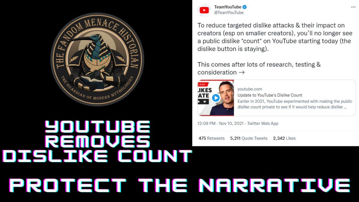 Lodonis's tweet photo. YouTube Removing Dislike Count | My Opinion: It's To Protect Narratives, Not Independent Creators.
Video @ https://t.co/0EBy6hBfwN
#YouTuber #YouTubeDislikeButton #YouTubeDislikeCount https://t.co/MXEw04yE4S