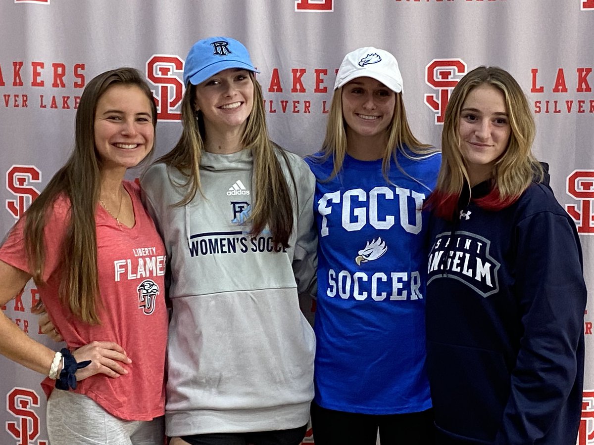 SLakeathletics's tweet photo. What a difference 4 years make! Freshmen year on varsity soccer together, senior year signing day together! @SLGIRLSSOCCER2 @SilverLakeTF @GlobeLars @BostonHeraldHS https://t.co/jSm6K5niaK