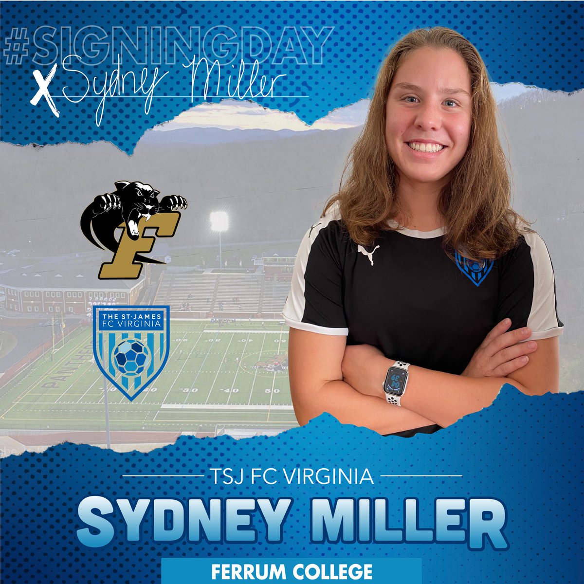 TheStJamesFC's tweet photo. 👏👏👏Big round of applause for #FCV United South player Sydney Miller who will be making her official commitment to Ferrum College today!
✍️Happy #SigningDay2021
#FCWS #GoPanthers #NationalLetterofIntent #TheFutureisFCV @thestjames @FerrumAthletics @FerrumCollege https://t.co/38tcQMvAao