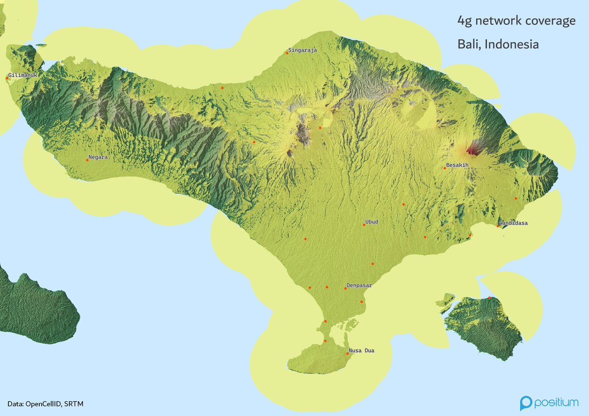 positium's tweet photo. Day 10 (raster): Mobile network coverage area approximation based on DEM viewshed analysis using cell towers' positions and attributes from OpenCellID database. One of the methods used for #SDG indicators 9.c.1 and 17.8.1. 
#30DayMapChallenge https://t.co/kJIDZIW3dP