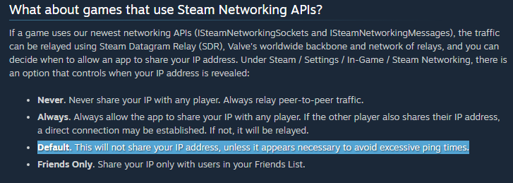 birb3D's tweet photo. 🔴!!!DBD Streamer Friends!!!🔴

While this may not be the confirmed cause I feel it's safe to recommend to my streaming friends to review this setting in Steam.

'Default' can still share your IP if 'it appears necessary'.
Never = Never share your IP with any player. 

Stay safe! https://t.co/vLAoiagH6B