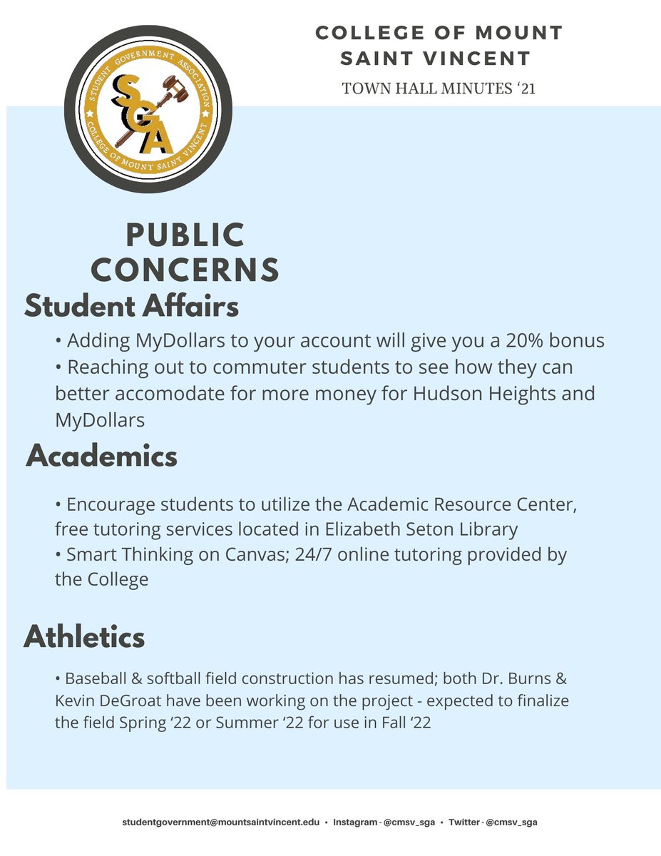 cmsv_sga's tweet photo. Wasn't able to make it to our SGA Town Hall this semester? No worries; here are the minutes from this fall Town Hall to stay informed on what is happening around your campus!! If you have any questions regarding the meeting, feel free to email us!! https://t.co/ipWoBJYAYf