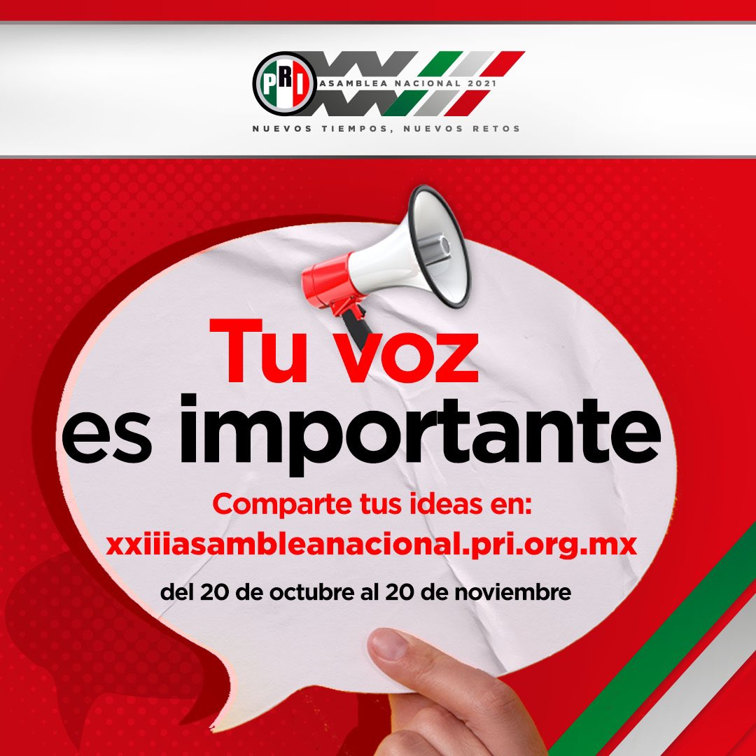 PRI_Nacional's tweet photo. En el PRI sabemos que juntos podemos enfrentar los nuevos retos, por eso te invitamos a ser parte de las discusiones en la #23AsambleaPRI y compartir tus propuestas. 

Entra a https://t.co/qBAZ1JN13c y participa. #NuevosTiemposNuevosRetos https://t.co/02dJ9inEtn