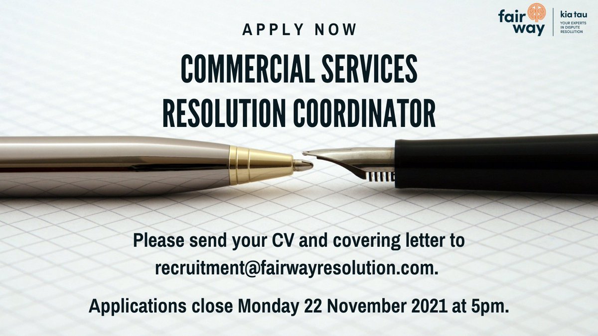 We are growing!
We are currently looking for a Resolution Coordinator to join our Commercial Services team. This is an exciting, varied role and can be based in Auckland, Wellington or Christchurch. More details via the link: fairwayresolution.com/working-at-fai…