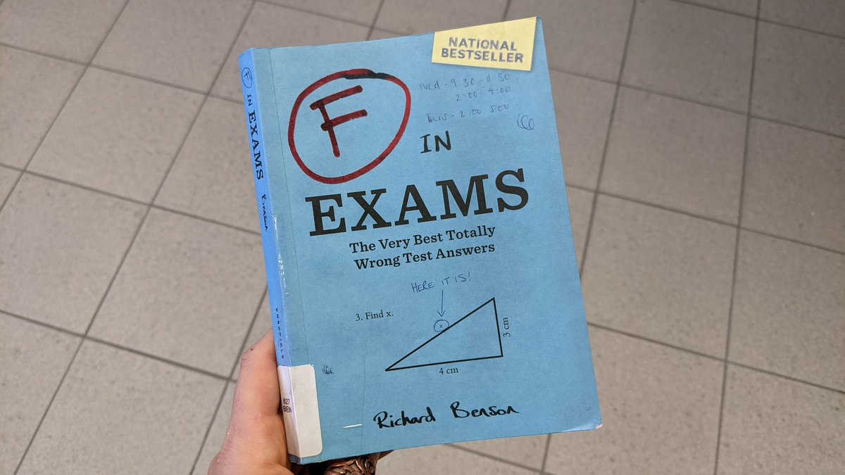 LibraryRHS's tweet photo. Need a good laugh?
F in Exams: The Very Best Totally Wrong Test Answers
By Richard Benson
Check out this book from our library (link in bio). https://t.co/ySHBdWZxZD