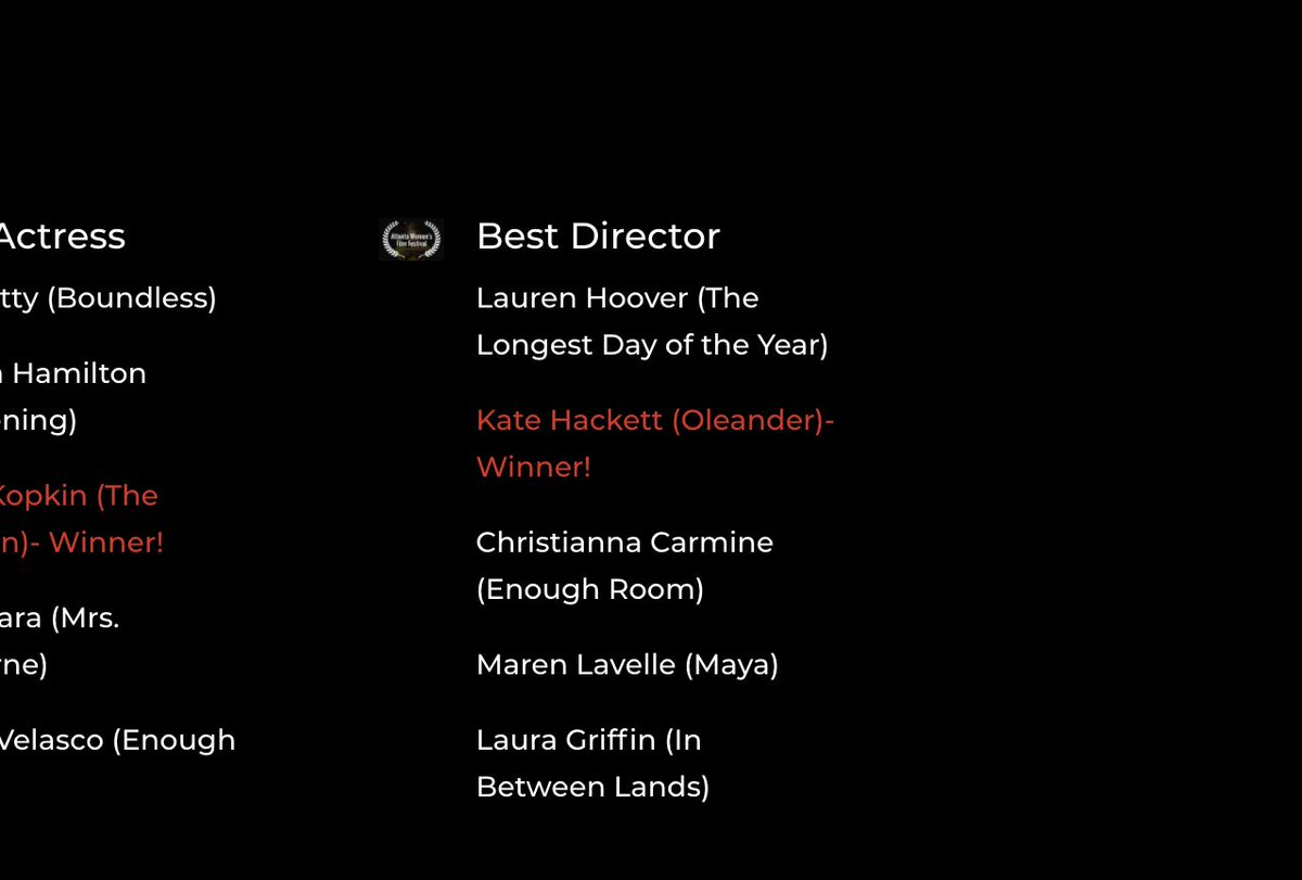 OLEANDER won Best Director at Atlanta Women's Film Festival! Congratulations to our wonderful team and thank you to the judges and programmers.