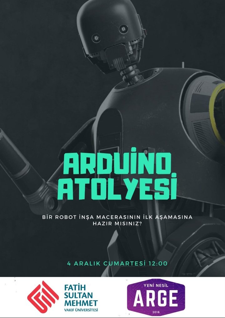 Yeni Nesil Atölyeler Başlıyoor 📣
Döneme arduino atölyesiyle başlıyoruz. İlgisi olan herkesi atölyemize bekliyoruz.
📆 04.12.2021
⏰ 12.00
📍Haliç Kampüsü
💥 Son kayıt tarihi 14 Kasım Pazar 23.59
 🖋 Kayıt için:
tinyurl.com/ynatolye

<a href="/fsmvu/">Fatih Sultan Mehmet Vakıf Üniversitesi</a> 
<a href="/Fsmvusks/">FSMVÜ SKS</a>