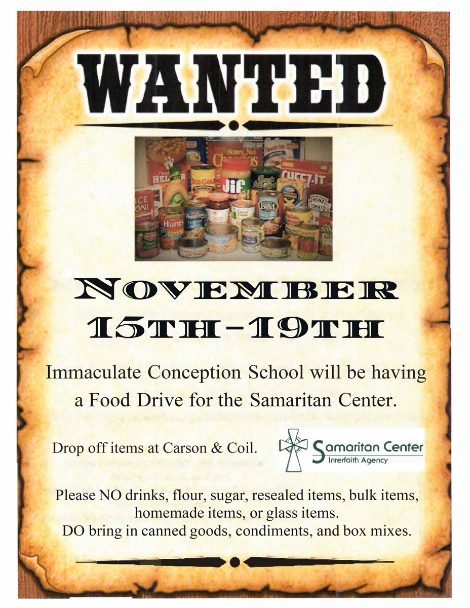 CarsonCoilPC's tweet photo. Carson &amp; Coil is supporting Immaculate Conception School in their Food Drive for the Samaritan Center (@MidMoSamaritan)! You can drop off donations between now and November 19th at our office in Jefferson City. Canned goods, condiments, and box mixes are preferred. https://t.co/VgOuOHTgCK