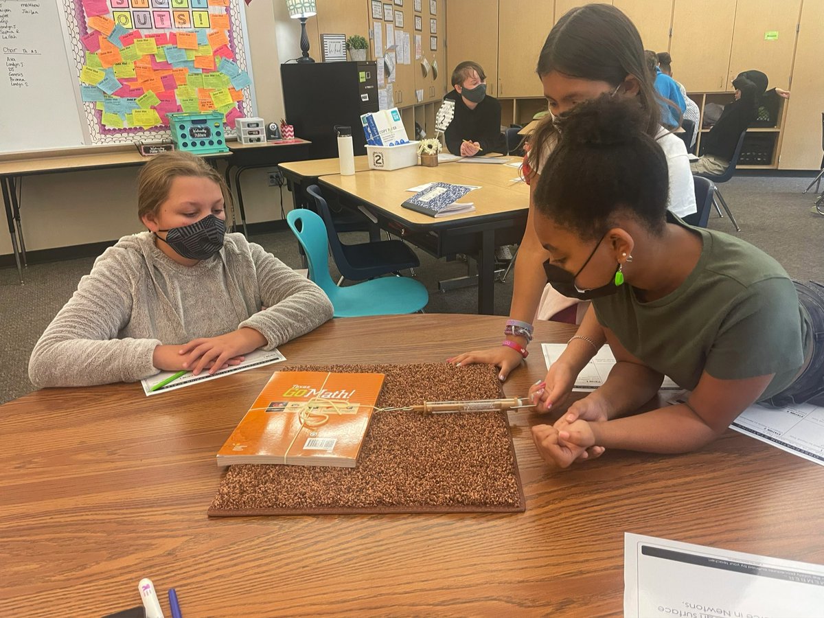 MsKarpiuk's tweet photo. Does the surface of a table affect the amount of force needed to move a book? We are learning all about FRICTION today!  @KleinISDscience @ZwinkKISD #ScienceInAction https://t.co/V3hjxlI57F