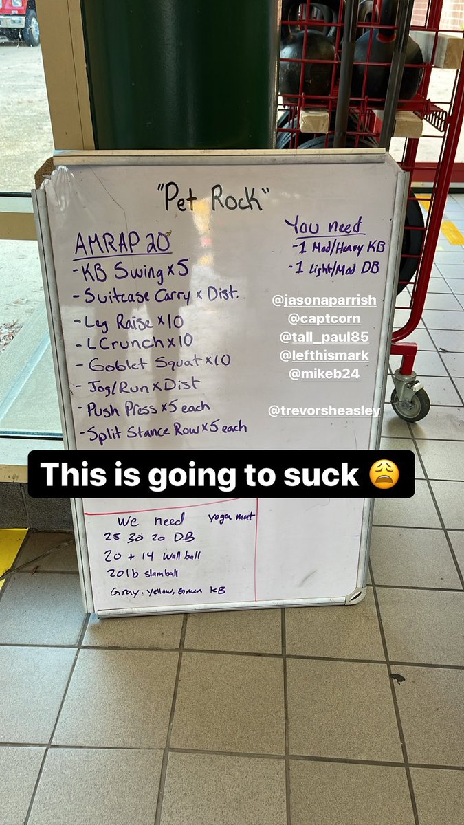 CAY794's tweet photo. Got suckered into the “Pet Rock” #workout with the Station 1 crew. Time for a nap 💤😆 
#health #bestjobever #Happiness #HumpDayVibes #fitness #gym #o2x #firefighters https://t.co/tnuYZsV6uq