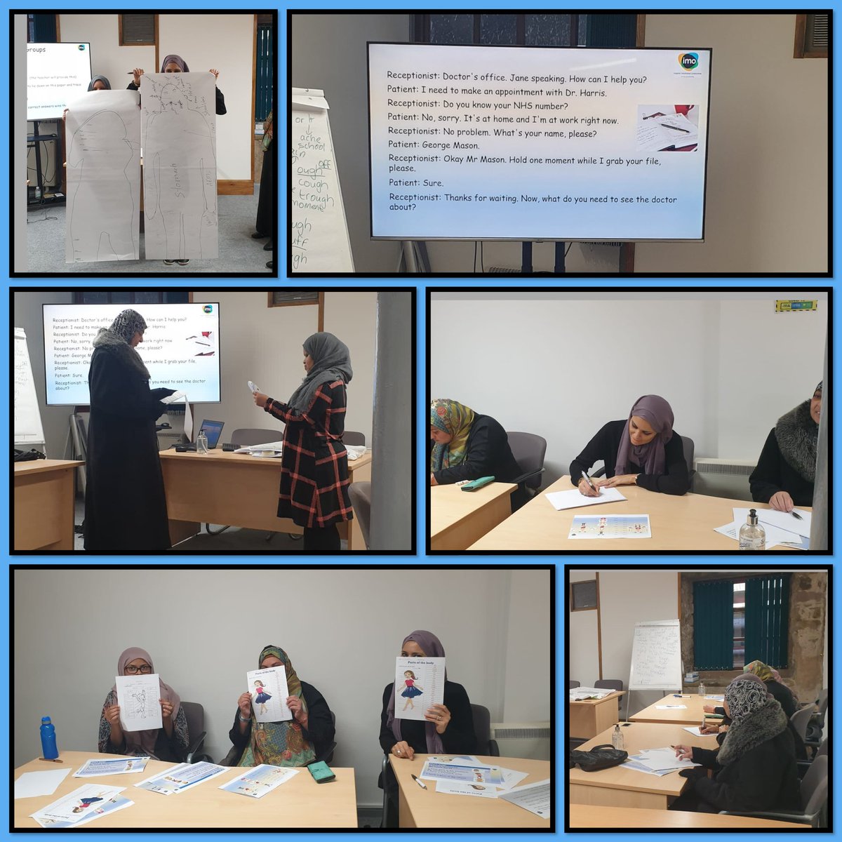 imocharity's tweet photo. For today's #LearningEnglishTogether, we covered #health, which included learning vocabulary about body parts, sentences to tell a doctor what's wrong and a role play to book a doctor's appointment. Thanks to @LearnEnglishBwD for supporting this project. #OurCommunityOurFuture https://t.co/buJRYHgjyA