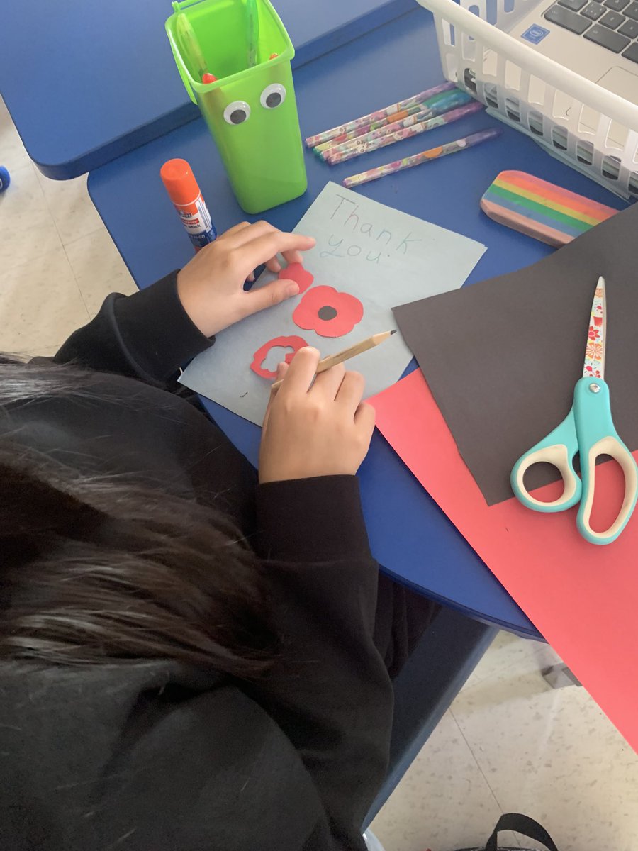mspharand's tweet photo. We have been working hard on our Remembrance cards that will be dropped off for Veterans at our local @RoyalCdnLegion I am so impressed with my students thoughtfulness and creativity. #postcardsforpeace https://t.co/owOOsad39H