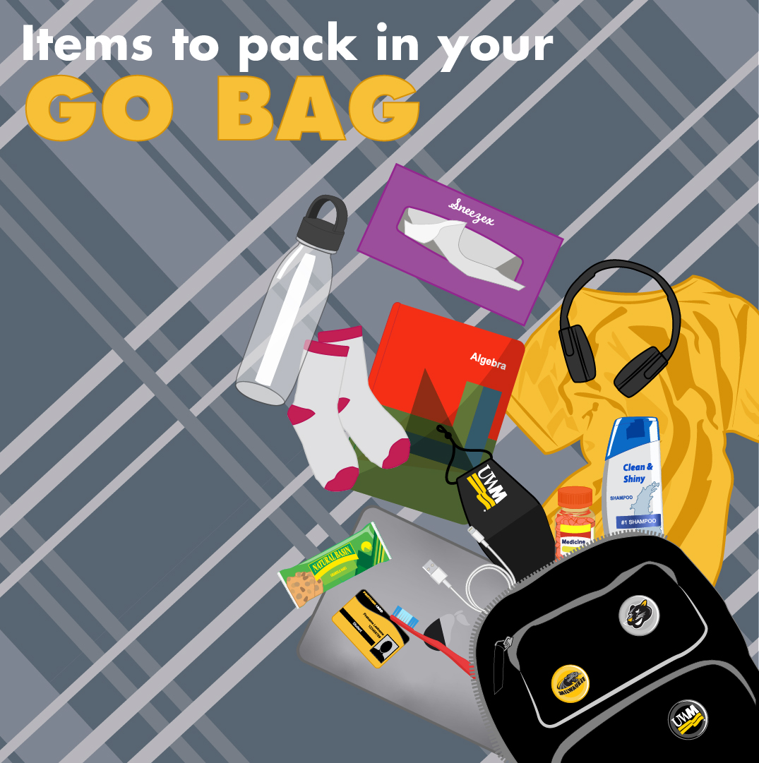 uwmreshalls's tweet photo. Do you have a go-bag packed in case you need to quickly relocate to isolate or quarantine? University Housing recommends packing a bag with important papers, medications, and comfort items - just in case! You can read more in our FAQ: https://t.co/w3pTkzqhn3 https://t.co/Qgp5oayfLZ