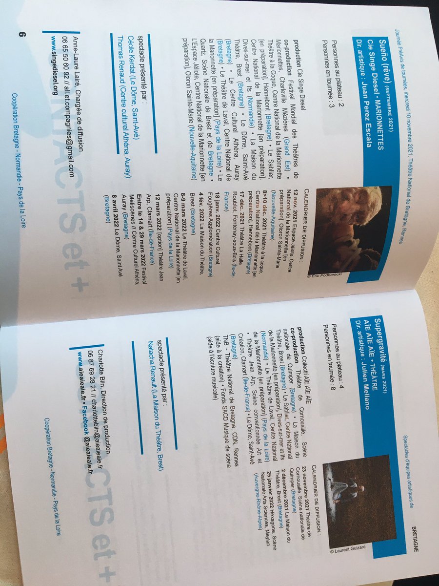 SVBretagne's tweet image. 4 de Bretagne présentés par des resp. de programmation : Sueño/Cie Singe Diesel #marionnettes • Habiter le Seuil/One Breathe #danse • Lellig/Annie Ebrel #musique • Supergravité/AÏE AÏE AÏE #théâtre…