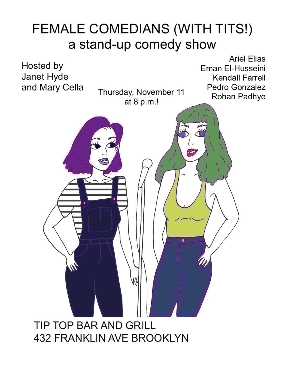 Tomorrow night at 8, come join me and <a href="/janet_hyde1/">Janet Hyde</a> in Bed-Stuy as we host an all-star lineup featuring <a href="/Ariel_Comedy/">Ariel Elias</a>, <a href="/emanifique/">Eman El-husseini</a>, <a href="/kendall_farrell/">Kendall Farrell</a>, <a href="/pedrosjokes/">Pedro</a> and <a href="/iamrohancoolguy/">Rohan</a>! Reserve your FREE tickets at the link!
eventbrite.com/e/196121503697