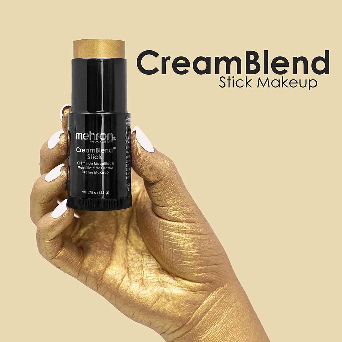 mehronmakeup's tweet photo. CreamBlend™ Stick Makeup provides intense color payoff. Available in over 50 shades including this (Au)some gilded Gold  🏆

🐇Cruelty Free
🌱Vegan
🗽Made in New York

#MetallicMakeup #Goldmakeup #goldfacepaint #creamblend #veganmakeup #promakeup https://t.co/2OGh6VDSsC