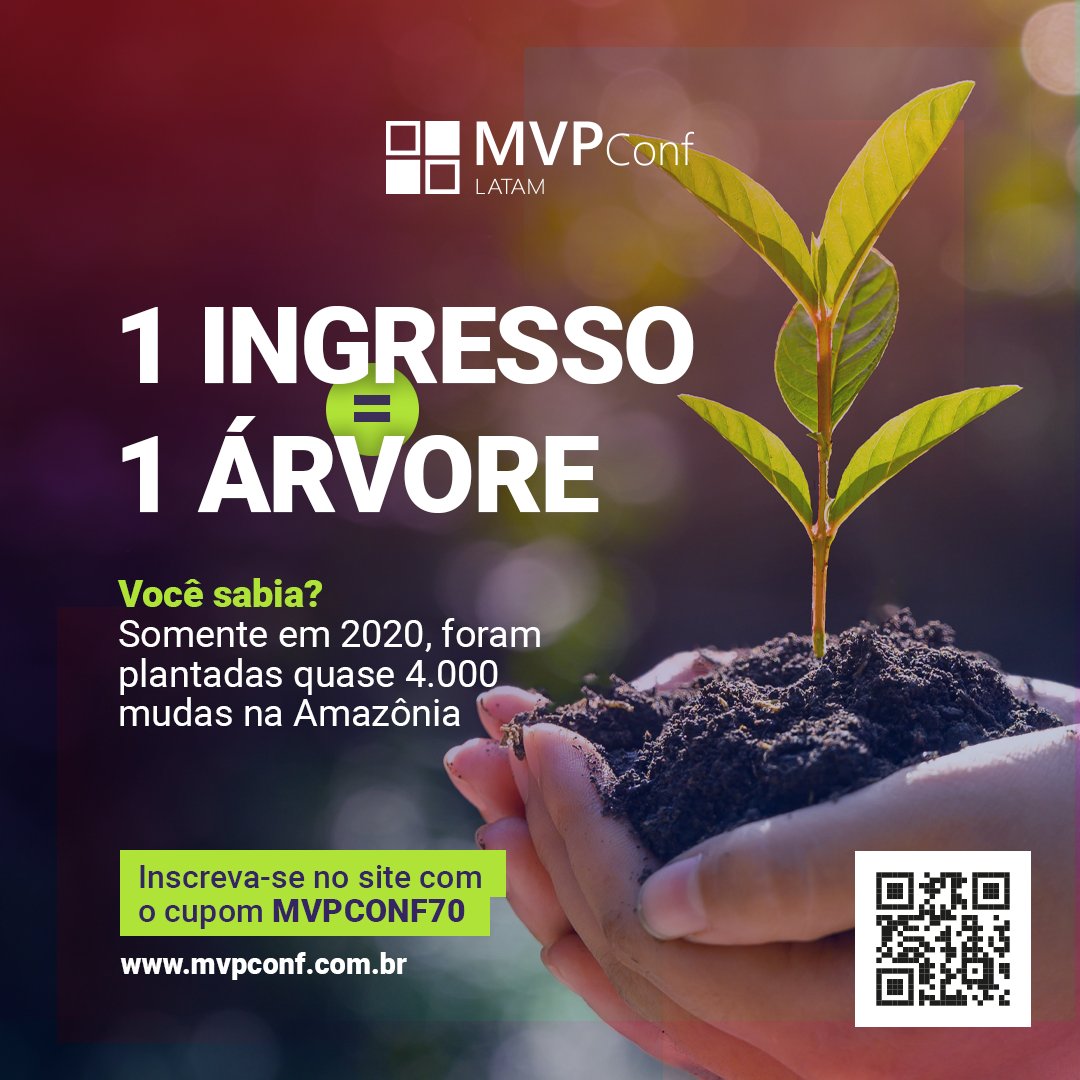 MVPConference's tweet photo. Ano passado, plantamos quase 4mil árvores na Amazônia! Neste ano, queremos plantar ainda mais 🙏
Faça parte desta corrente do bem que é o MVPConf! A cada participante plantaremos uma árvore na Amazônia 😃
#MVPConf2021 #MVPBuzz #FASAmazonia #EuCuidoDaAmazonia https://t.co/NGVHUEcBZ3
