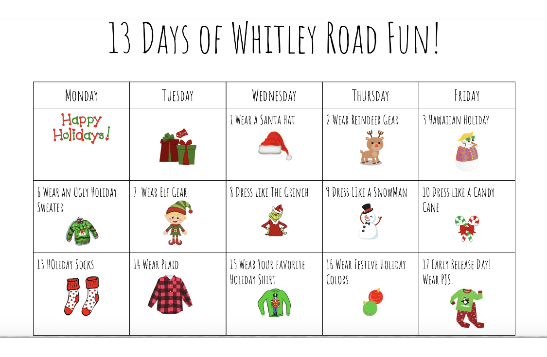 WhitleyRoadES's tweet photo. Are you plaid it's the holidays? Good! Because plaid is where it's at for tomorrow's 13 Days of Whitley Road Fun! https://t.co/75eDAO1xyh