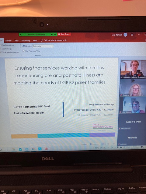 Lucy_W_Guasp's tweet photo. Thank you to @DPT_Perinatal for inviting me in to deliver training discussing #LGBTQ parents &amp; #PNMH. A fabulous session demonstrating a real desire to ensure the service is inclusive of #LGBTQ parents. Looking forward to delivering the next session in Jan 2022. @MelanieSJolly https://t.co/uoGdN5lZDJ
