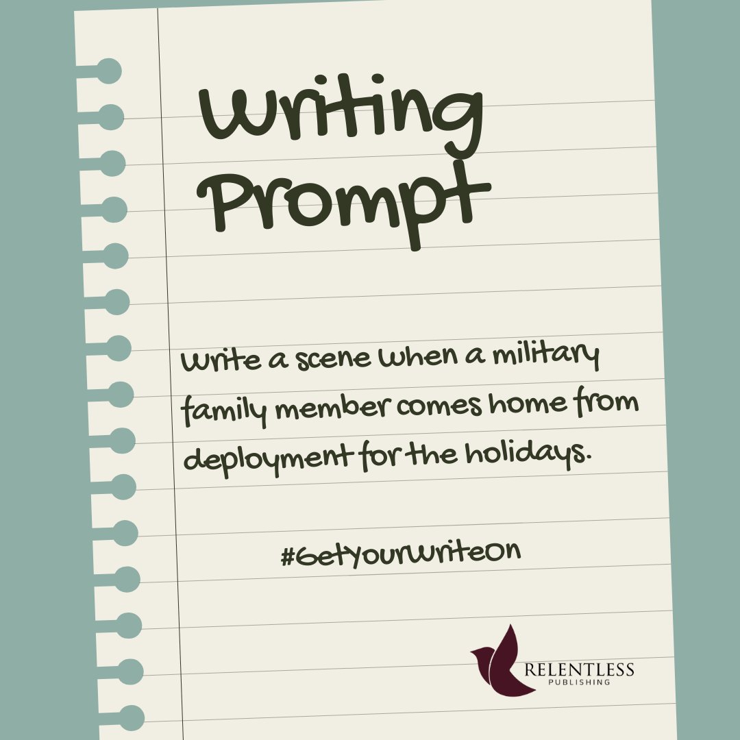 RelentlessPub's tweet photo. #WritingPrompt

I love family reunions and as a former Army brat, I appreciate when our service men and women are able to come home for the holidays.

#GetYourWriteOn https://t.co/vqT6QXebYN