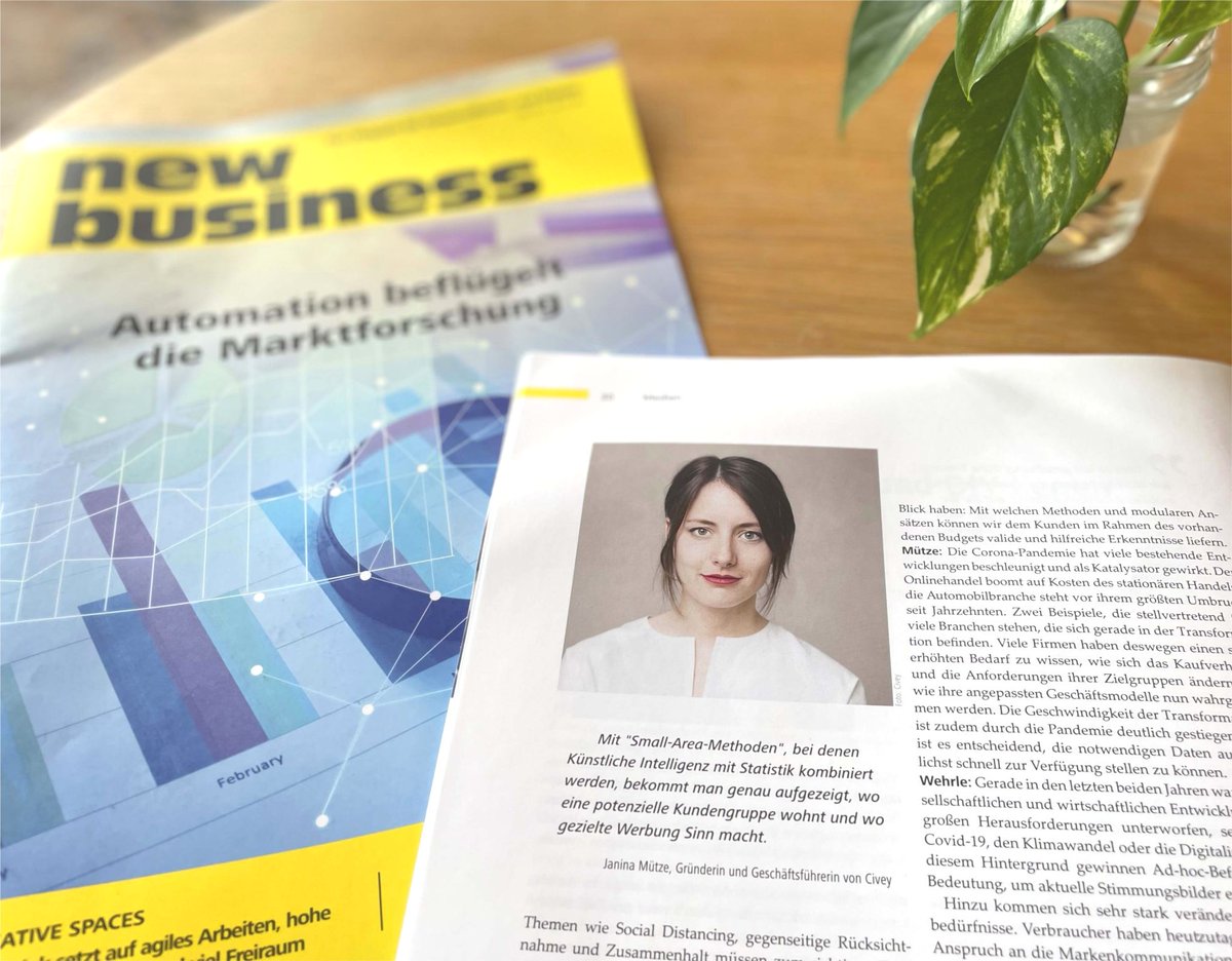 civey_de's tweet photo. „Technologie ist der wesentliche Treiber innerhalb der Marktforschung”, sagt @janinamuetze im Interview mit der #NewBusiness. In der neuen Ausgabe des Magazins wurden vier Branchenprofis zu den aktuellen Trends und Entwicklungen in der Marktforschung interviewt. @nbZwitscher https://t.co/0JG7KYdvUu