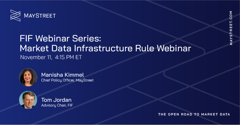 MayStreetTech's tweet photo. Tune into @FIFinfo tomorrow, Nov 11 at 4:15 PM ET for the newest episode of the SEC Market Data Infrastructure Rule webinar series w/ our Chief Policy Officer Manisha Kimmel and FIF's Tom Jordan where they will discuss the plan amendment and next steps. https://t.co/axAccSCMNQ https://t.co/It8y8bGus6