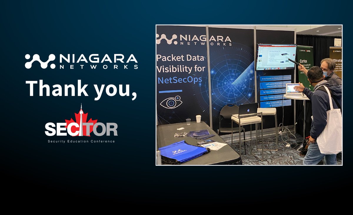 NiagaraNetw's tweet photo. A quick snapshot from #SecTor2021 last week where our team @Shawn Manley &amp; @Cihan Yazicioglu presented our visibility solutions and established new collaborations to make a safer network environment for all // #infosec #networksecurity https://t.co/VX0WxY7rte