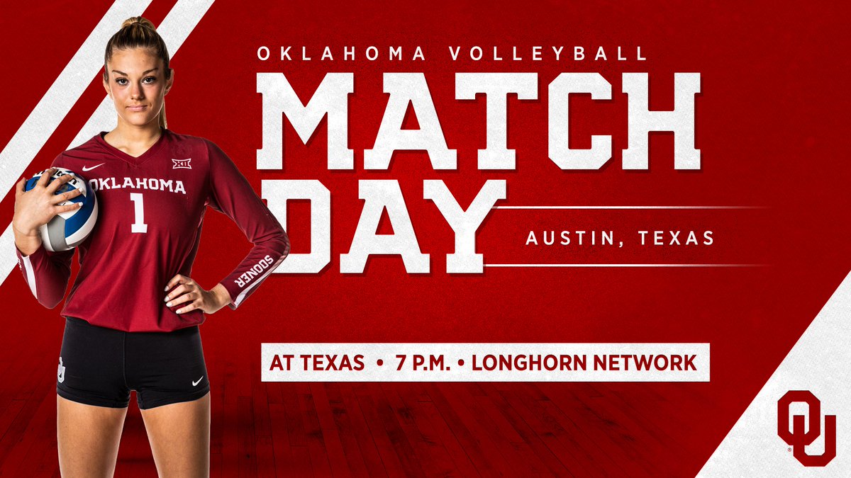 OU_Volleyball's tweet photo. It's gameday south of the Red River! 

🆚 » Texas
⏰ » 7 p.m. CT
📍 » Austin, Texas
📺 » Longhorn Network
📈 » https://t.co/spVQbQJSWX https://t.co/ul0rxFx9hv