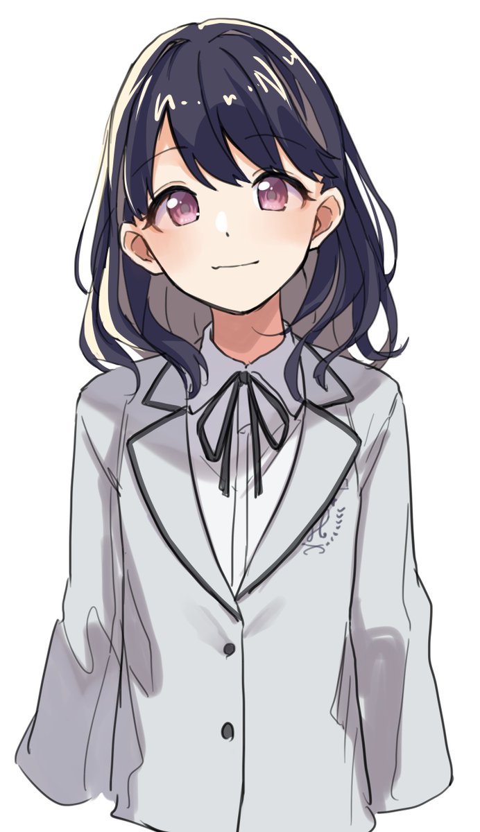 fukumaru koito 1girl solo school uniform jacket blazer grey jacket white background  illustration images