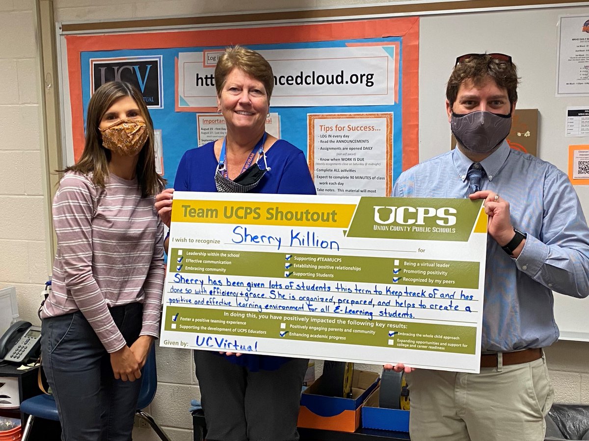 UCVirtualNC's tweet photo. We are so excited to give a UCPS Shout Out to Lab Facilitator Sherry Killion @MarvinRidgeHSNC! Mrs. Killion does an excellent job supporting students and teachers- she is #VirtuallyAwesome! @UCPSNC @AGHoulihan @SusanRodgersS4 https://t.co/Wmwfi6guR4