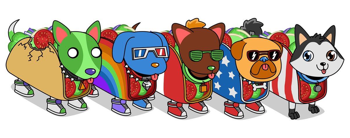 Piezaroth's tweet photo. My new #NFT collection living on #SolanaNFT  is coming, they are #TacoDogs . Do you like them? They will be... 10000 unique pieces generated through algorithms! To find out more, visit the profile @Taco_Dogs https://t.co/HK19xew1kD