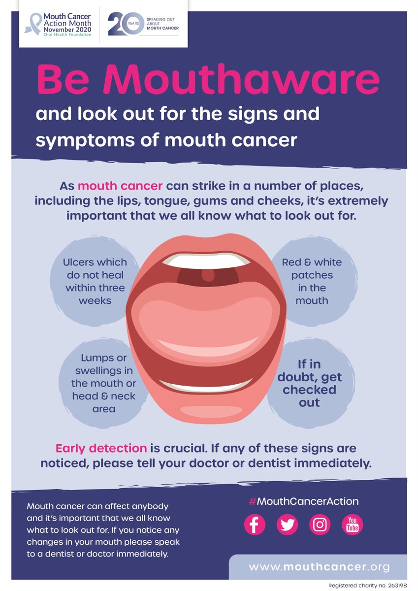 #mouthcanceractionmonth 💙👄👅

As well as doing a self check its good to be aware of the signs & symptoms.

#whcsmilesquad #earlydetectioniskey #mouthcancer #oralhealth #knowingwhattolookfor #mouthhealth