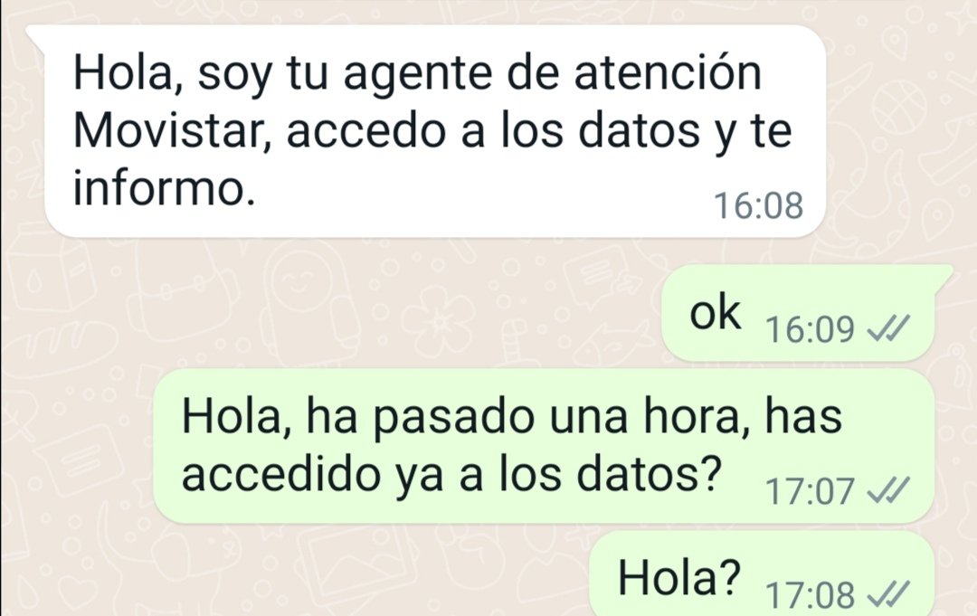 CristinaLLopez's tweet photo. Hola @movistar_es, estoy preocupada por vuestro compañero. Hace más de una hora que no sé nada de él. ¿Podéis ver si está bien o simplemente es que por whatsapp nos hacéis menos caso todavía que en el 1004? Gracias. https://t.co/X2XK4aQmWd