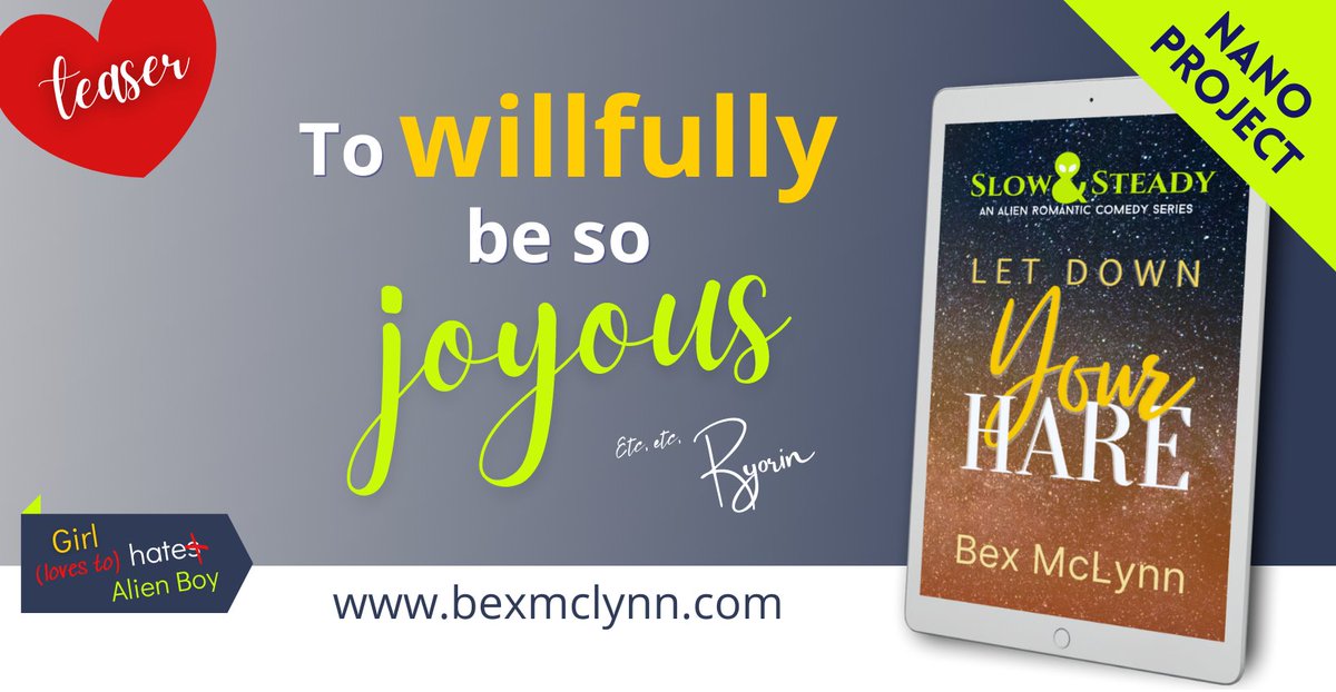 No One: Bex! I neeeed updates!
Bex: NP. Here you go...

bexmclynn.com/slow-and-stead…

#amwritingromance #scifi #nanowrimo2021