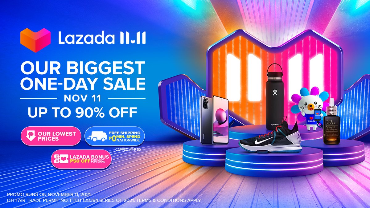 Our Biggest-One Day Sale is HAPPENING TODAY! 🎉 CHECK OUT NOW so you don't miss out on:
💙 Up to 90% OFF deals
💙 FREE SHIPPING nationwide, ₱0 min spend
💙 Lazada Bonus discounts

Click lzd.co/1111BiggestOne… to start shopping! 🙌
#Lazada1111BiggestOneDaySale #LazadaPH1111
