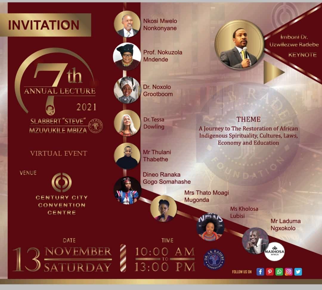DrSBRadebeFoun1's tweet photo. Join us on the unfolding journey to the African Restoration of African Spirituality, Culture, Law, Economy and Education. #7thAnnualLecture2021 #LegacyOfSlabbert #DrSBRadebeFounation https://t.co/03K9jXl502