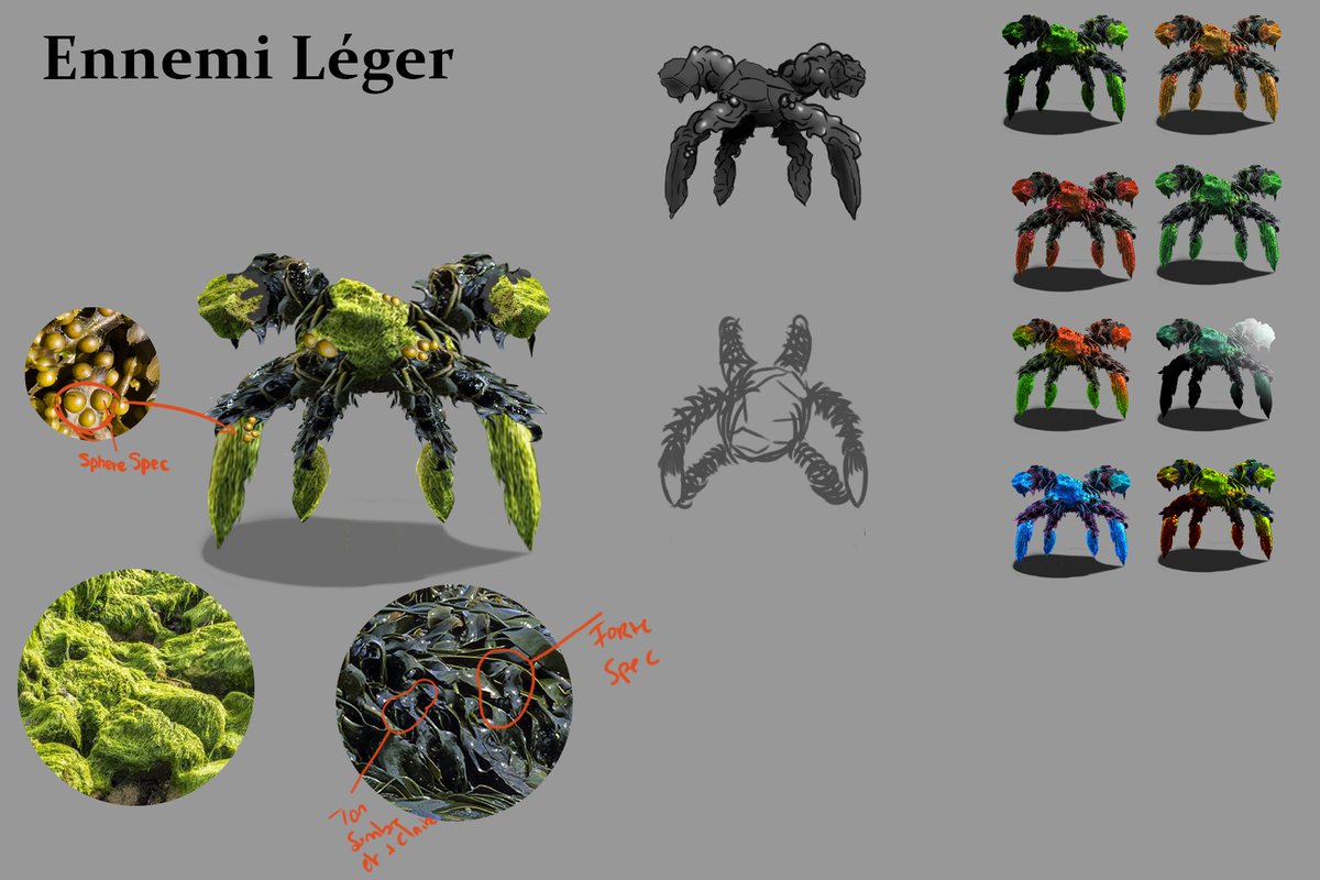 DeckDefense's tweet photo. Aujourd'hui, Arthur a travaillé sur les concepts art d'ennemis. 

Détails des textures, des couleurs et des formes inspiré d'algues.

#conceptart #concept #art https://t.co/qtu3Va4cRX