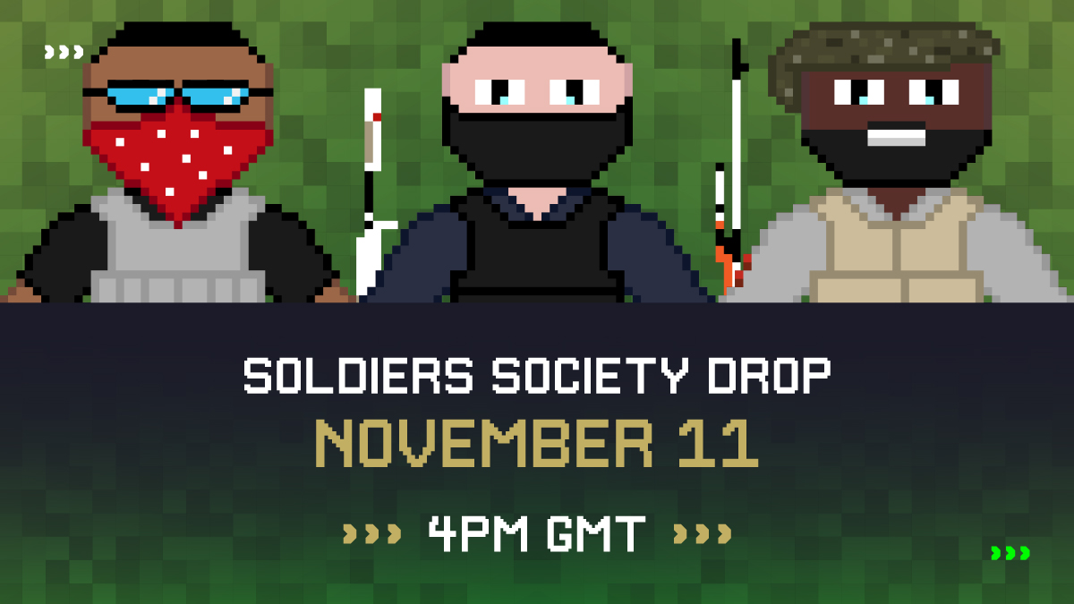Less than 24 hours to the <a href="/SoldiersSoc/">Soldiers Society 🪖</a> Drop!

⏰Nov 11th | 4pm GMT 
💰Minting price: $XED 500
👤Your soldier will be randomly picked 
💬Join the conversation: discord.com/invite/PnATmuq…

How to buy: bit.ly/buySoldiers
More info: exeedme.com/soldiers-socie…