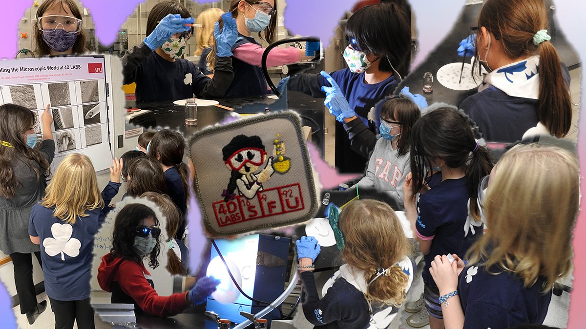 Our inaugural group of Girl Guides came to <a href="/SFU/">Simon Fraser University</a> yesterday to learn about electron microscopy, reversible colour-changing materials, and super-hydrophobic surfaces on their way to earning a <a href="/4DLABS/">4D LABS</a> merit crest.
<a href="/diamondisinger/">Diamond Isinger</a> <a href="/girlguidesofcan/">Girl Guides of Canada</a> <a href="/BCGirlGuides/">BC Girl Guides</a>