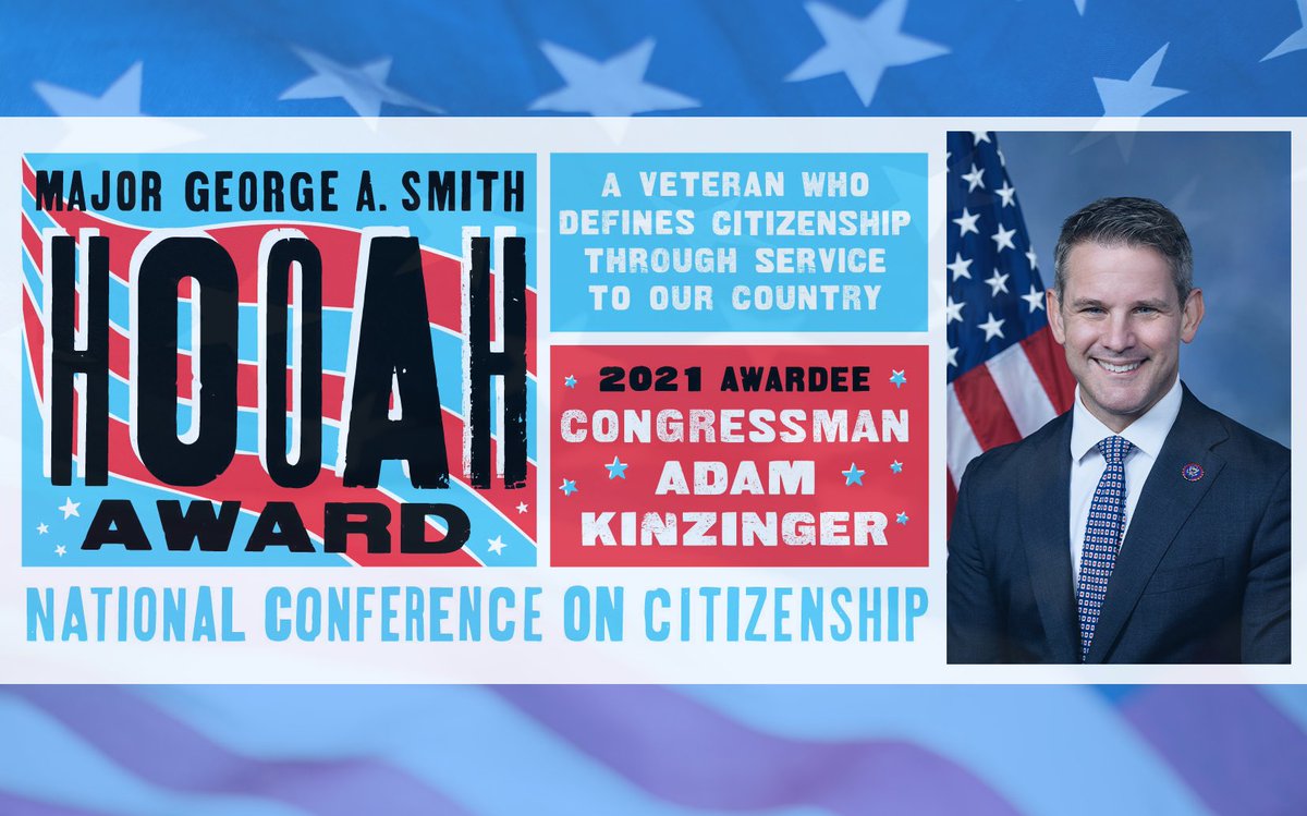 NCoC's tweet photo. Tmro on #VeteransDay @ 3:30p ET, we're presenting the George A. Smith #HOOAH Award to @RepKinzinger as a veteran who is redefining citizenship through service! Join us for his remarks and a veterans' roundtable. As part of #NCoC2021, you can join us here: https://t.co/vJJSm7sAoy https://t.co/YSrkxS9a2D
